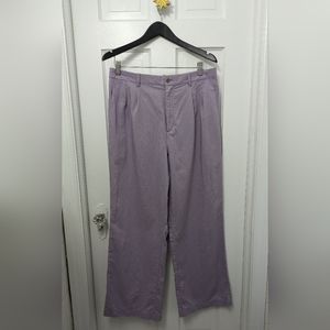 Uniqlo Lavender Purple Linen Blend Tucked Wide Pants Size L, 30-31 inch waist